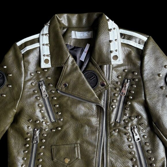 Blue B NWT Studded Vegan Leather Moto Jacket – Fantasy Rebel Look, Size Small - Picture 12 of 16
